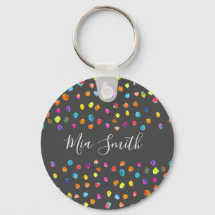 Polka dot boho vattenfärg söt tjej present namn nyckelring
