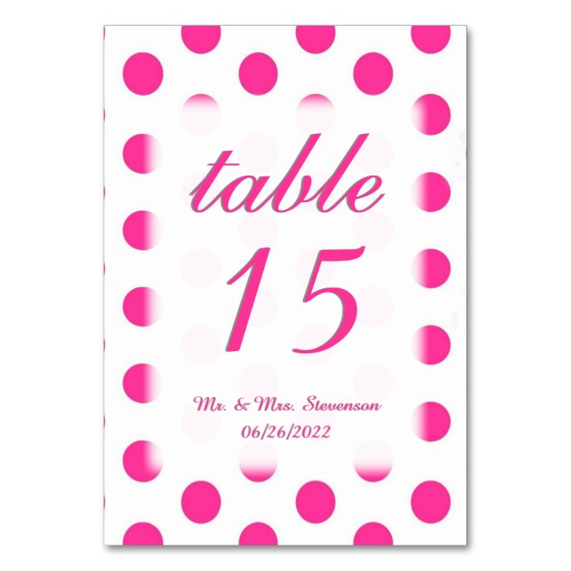 Polka Dot-Bordsnummer med Namn och datum Bordsnummer (Framsidan)