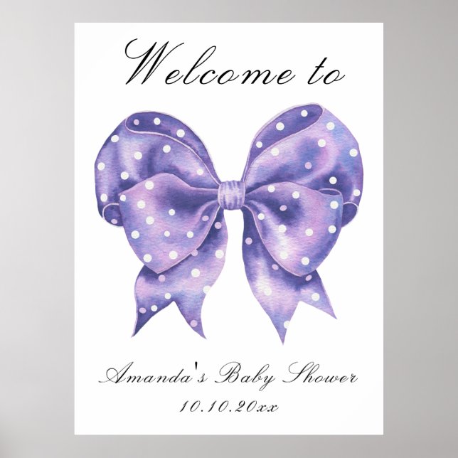 Polka Dot Bow Baby Shower Välkomstskylt Poster (Framsidan)