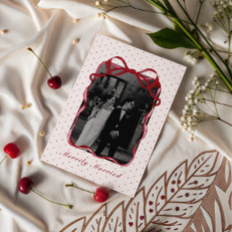 Polka Dot Bow Photo Merrily Married Couple Wedding Julkort