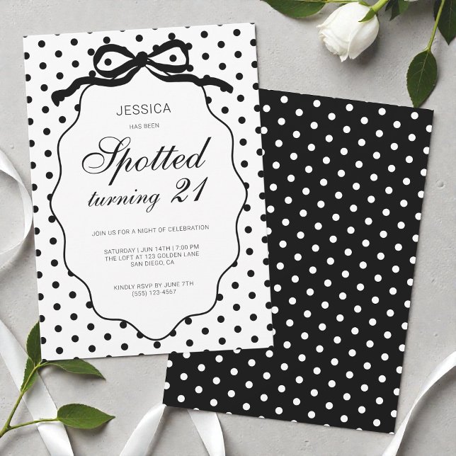 Polka Dot Bow Prickig 21-årsfest Inbjudningar (Polka Dot Bow Spotted Turning 21st Birthday Party Invitation)