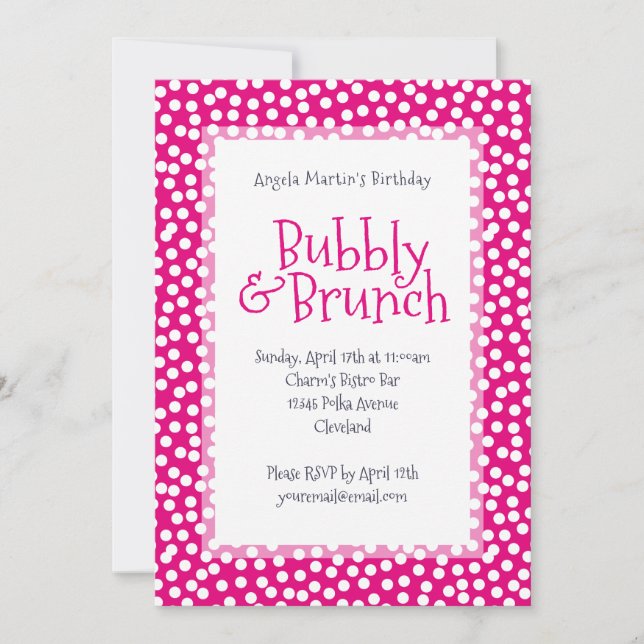 Polka Dot Bubly och Brunch Shock rosa Inbjudningar (Framsida)
