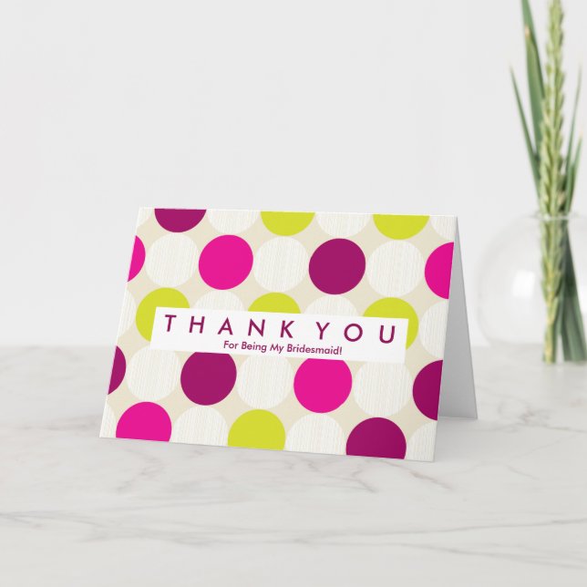 Polka Dot Budge för att ha varit min Bridesmaid Ta Tack Kort (Framsida)