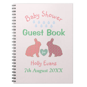 Polka Dot Bunnies Anpassningsbar Baby Shower Anteckningsbok