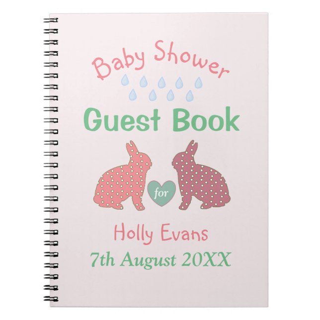 Polka Dot Bunnies Anpassningsbar Baby Shower Anteckningsbok (Framsidan)