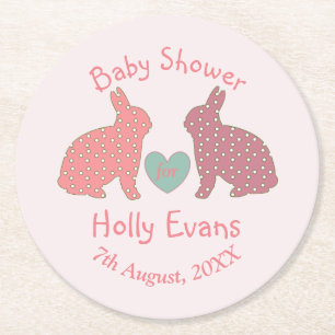 Polka Dot Bunnies Anpassningsbar Baby Shower Underlägg Papper Rund