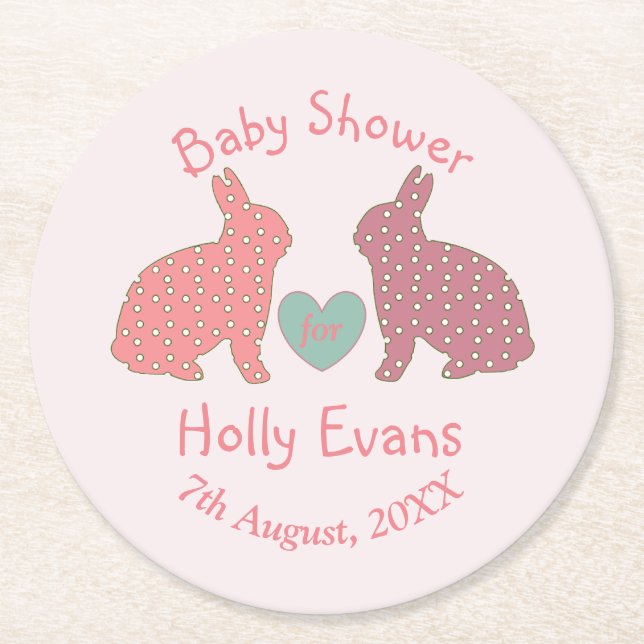 Polka Dot Bunnies Anpassningsbar Baby Shower Underlägg Papper Rund (Framsidan)