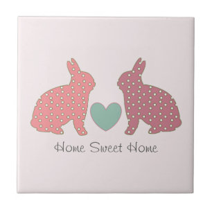 Polka Dot Bunnies Rosa Home Sweet Home Kakelplatta