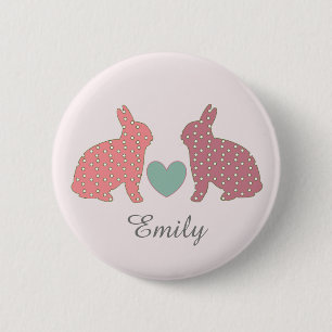 Polka Dot Bunnies Rosa Personlig Knapp