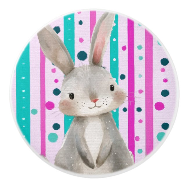 Polka Dot Bunny Delight Ceramic pull Knopp (Framsidan)