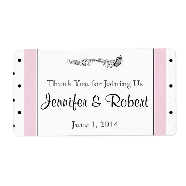 Polka Dot Butterfly Posh Vattenflaska Label Fraktsedel (Framsidan)