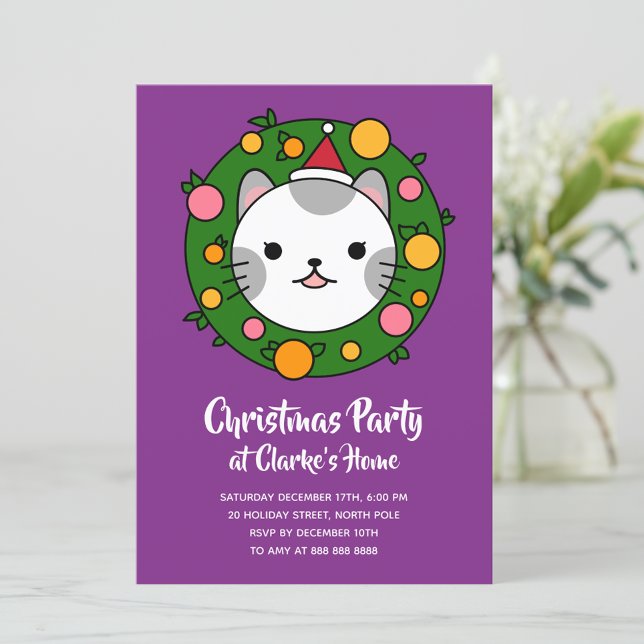 Polka Dot Cat-Julfesten Jul Inbjudningar (Skapare uppladdad)