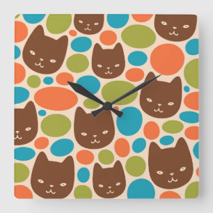 Polka Dot Cats Mönster Fyrkantig Klocka