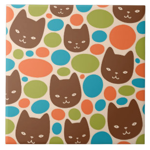 Polka Dot Cats Mönster Kakelplatta