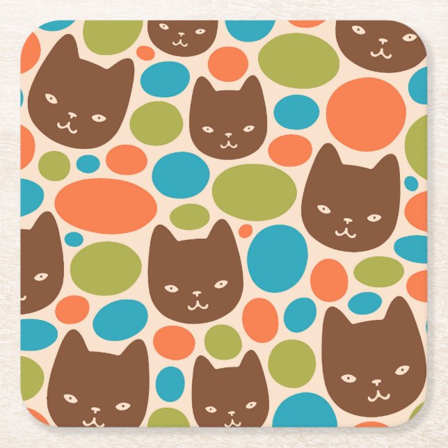Polka Dot Cats Mönster Underlägg Papper Kvadrat (Framsidan)