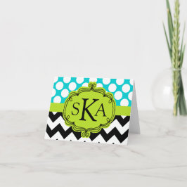 Polka Dot Chevron Monogram-kort Anteckningskort