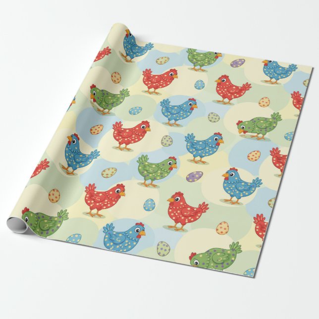 Polka Dot Chickens Wrapping Paper Presentpapper (Utrullad)