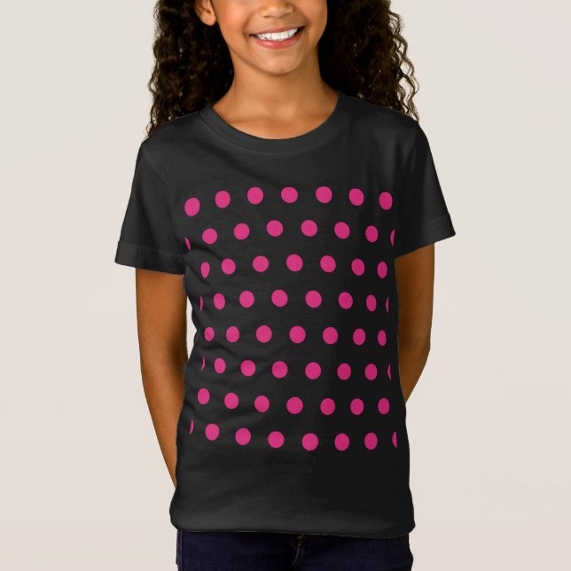 Polka Dot Child's T-Shirt (Black & Neon Rosa) (Framsida)