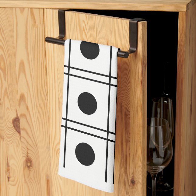 Polka Dot Circle Black and White Check Mönster Kökshandduk (Thirds Fold)