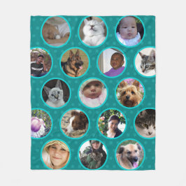 Polka Dot Collage Teal Blue Pets Kids 17 Photo Fleecefilt