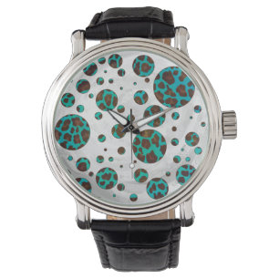 Polka Dot Cow Brown och Teal Print Armbandsur