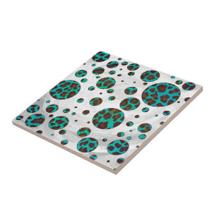 Polka Dot Cow Brown och Teal Print Kakelplatta