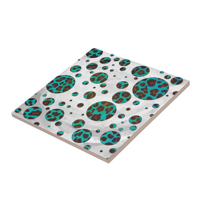 Polka Dot Cow Brown och Teal Print Kakelplatta (Sidan)