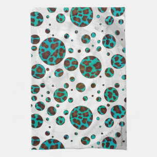 Polka Dot Cow Brown och Teal Print Kökshandduk