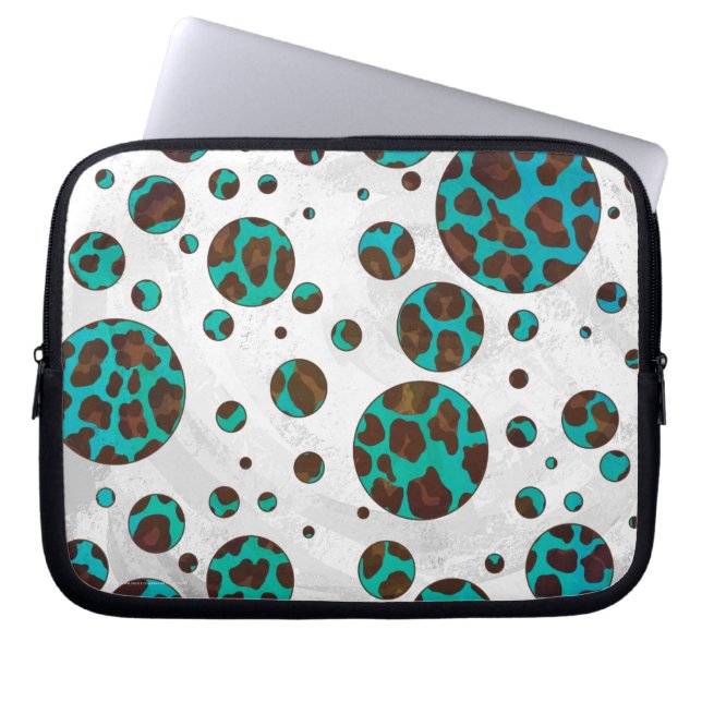Polka Dot Cow Brown och Teal Print Laptop Sleeve (Framsidan)