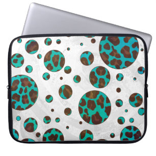 Polka Dot Cow Brown och Teal Print Laptop Sleeve