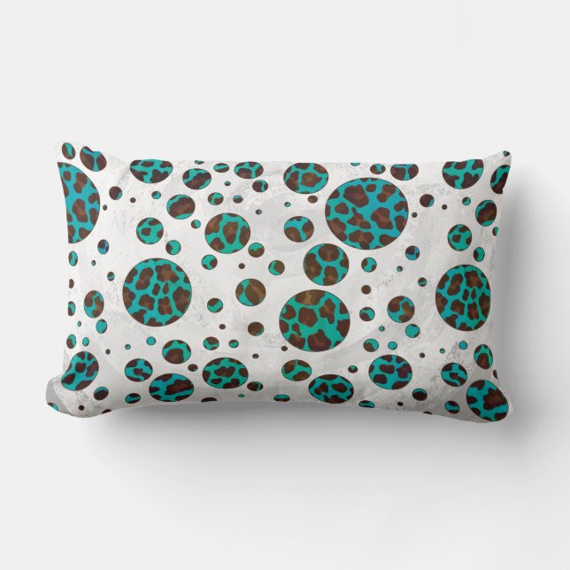 Polka Dot Cow Brown och Teal Print Lumbarkudde (Framsida)