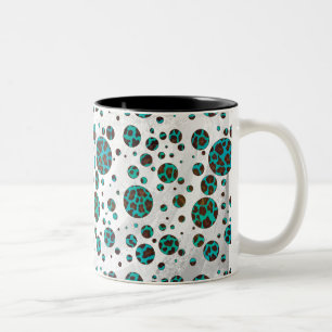 Polka Dot Cow Brown och Teal Print Två-Tonad Mugg