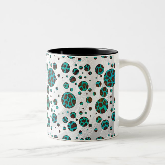 Polka Dot Cow Brown och Teal Print Två-Tonad Mugg (Höger)