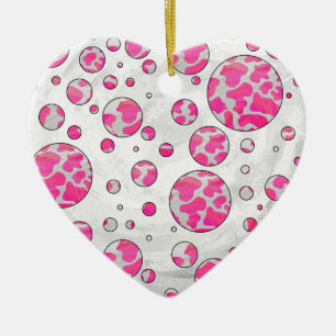 Polka Dot Cow Rosa and White Julgransprydnad Keramik