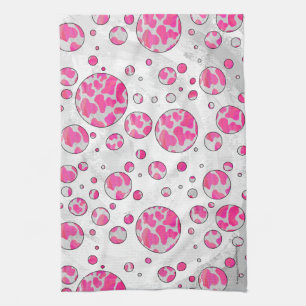 Polka Dot Cow Rosa and White Kökshandduk