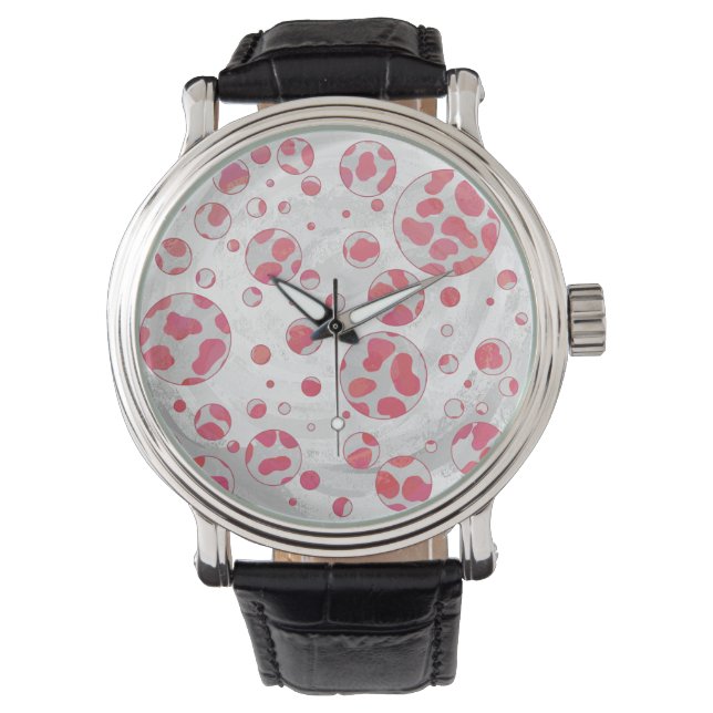 Polka Dot Dalmatian Rosa and White Armbandsur (Framsida)
