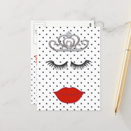 Polka Dot Dusch Var är min läppstift Tiara Party Vykort