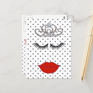 Polka Dot Dusch Var är min läppstift Tiara Party Vykort