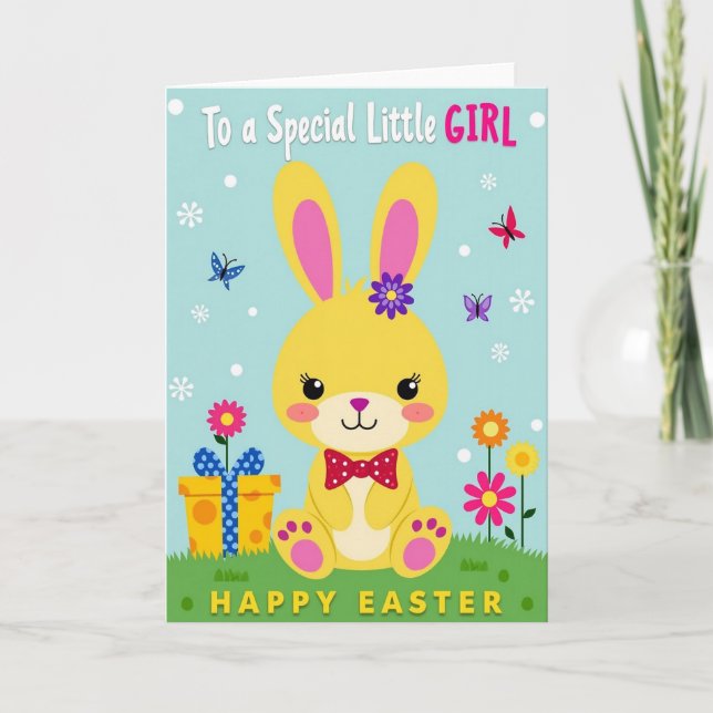 Polka Dot Easter Little Girl Card Kort (Framsida)