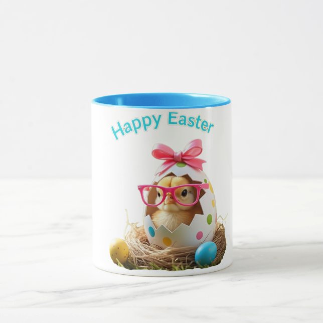Polka Dot Egg Chick med glasögon Glad påsk Mugg (Center)