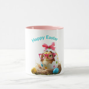 Polka Dot Egg Chick med glasögon Glad påsk Mugg