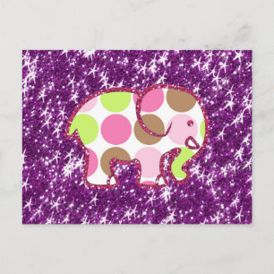Polka Dot Elephant Sparkly Lila Girly Gifts Vykort