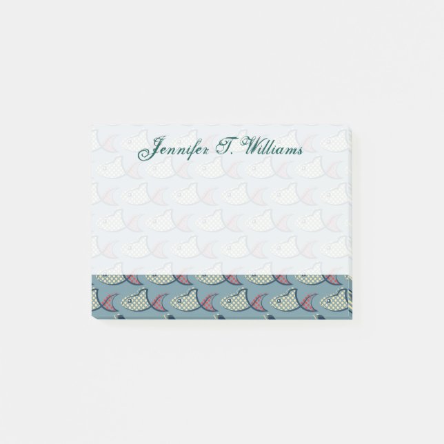 Polka Dot Fish Mönster| Lägg till ditt namn Post-it Block (Framsida)