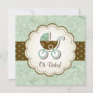 Polka Dot Flower Carriage Baby Shower Inbjudan