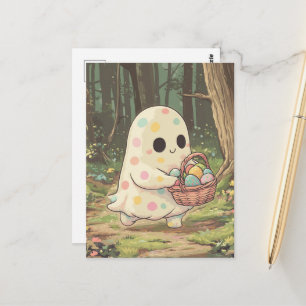 Polka Dot Ghost med Basket från Eggs Vykort