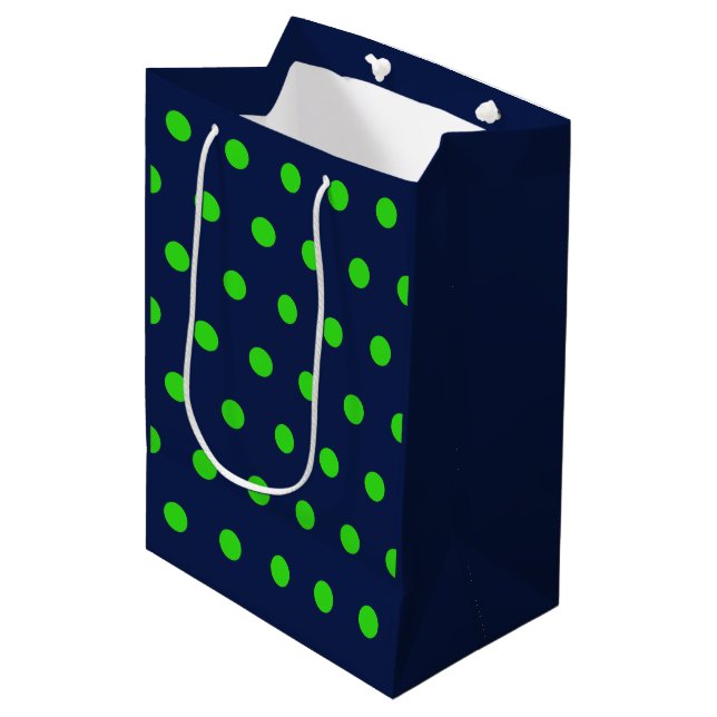 Polka Dot Gift Bag (marinblå och limgrön) (Framsidan Vinklad)
