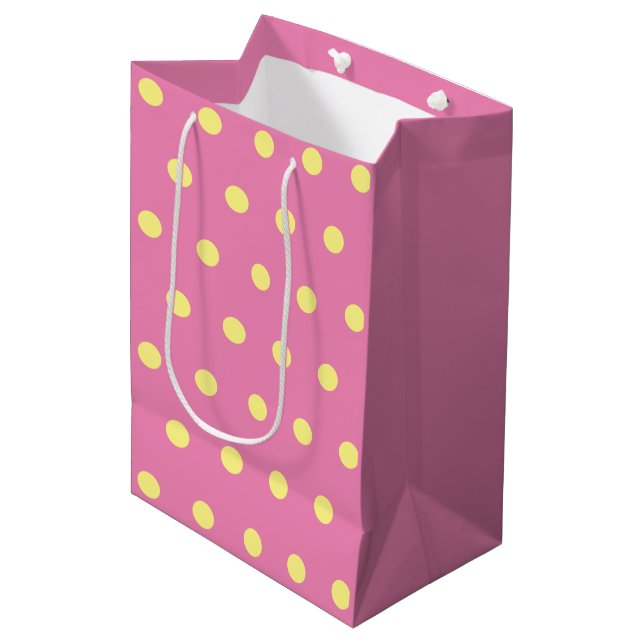 Polka Dot Gift Bag (Rosa och mjuk Gult) (Framsidan Vinklad)