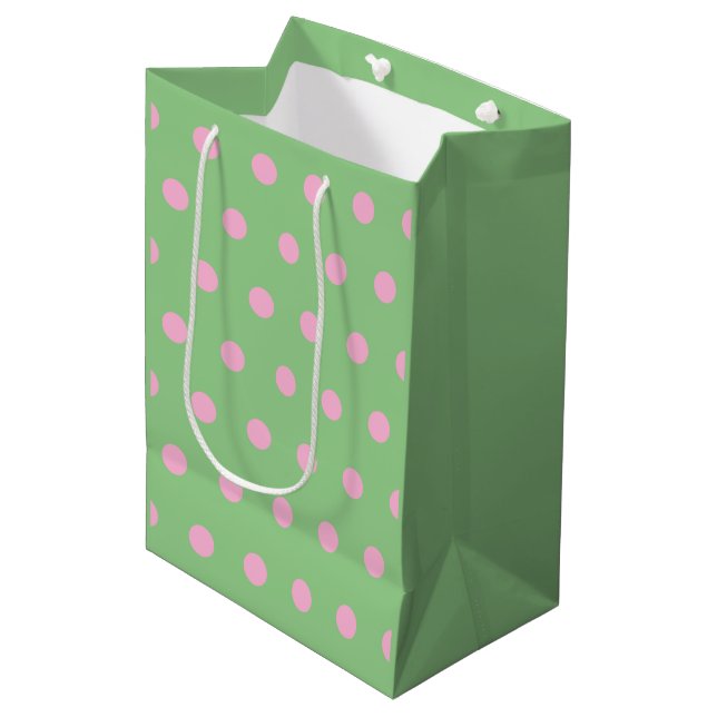 Polka Dot Gift Bag (Sage Grönt & Pastel Rosa) (Framsidan Vinklad)