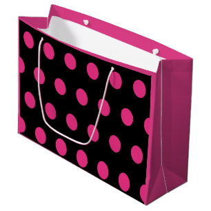Polka Dot Gift Bag - stor (Black & Neon Rosa)