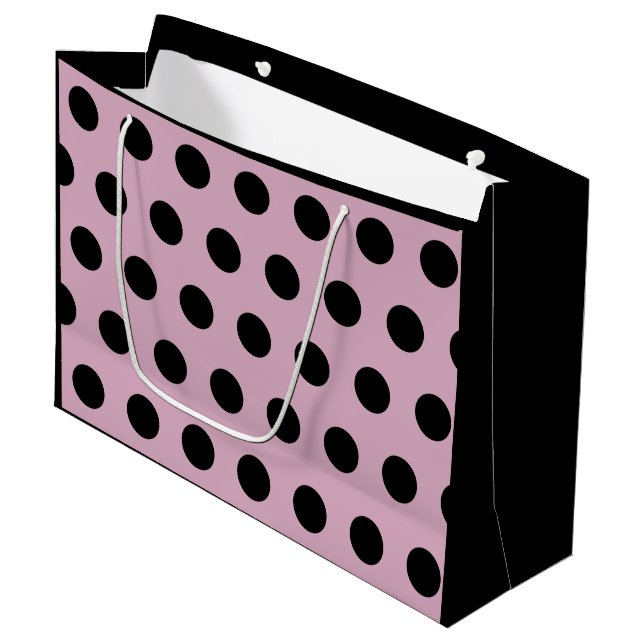 Polka Dot Gift Bag - stor (Rosa & svart) (Framsidan Vinklad)